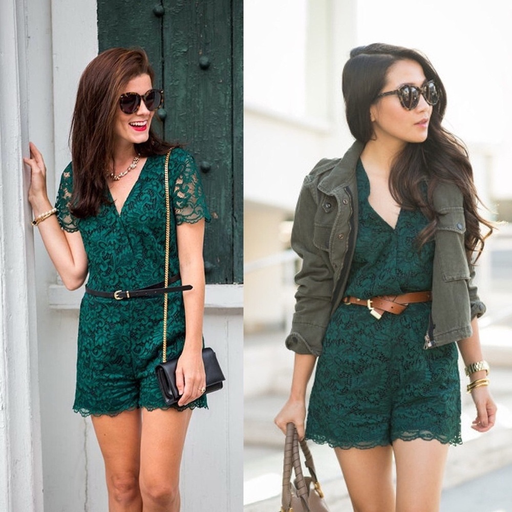 Chelsea28 Teal Lace shorts Romper | size 4